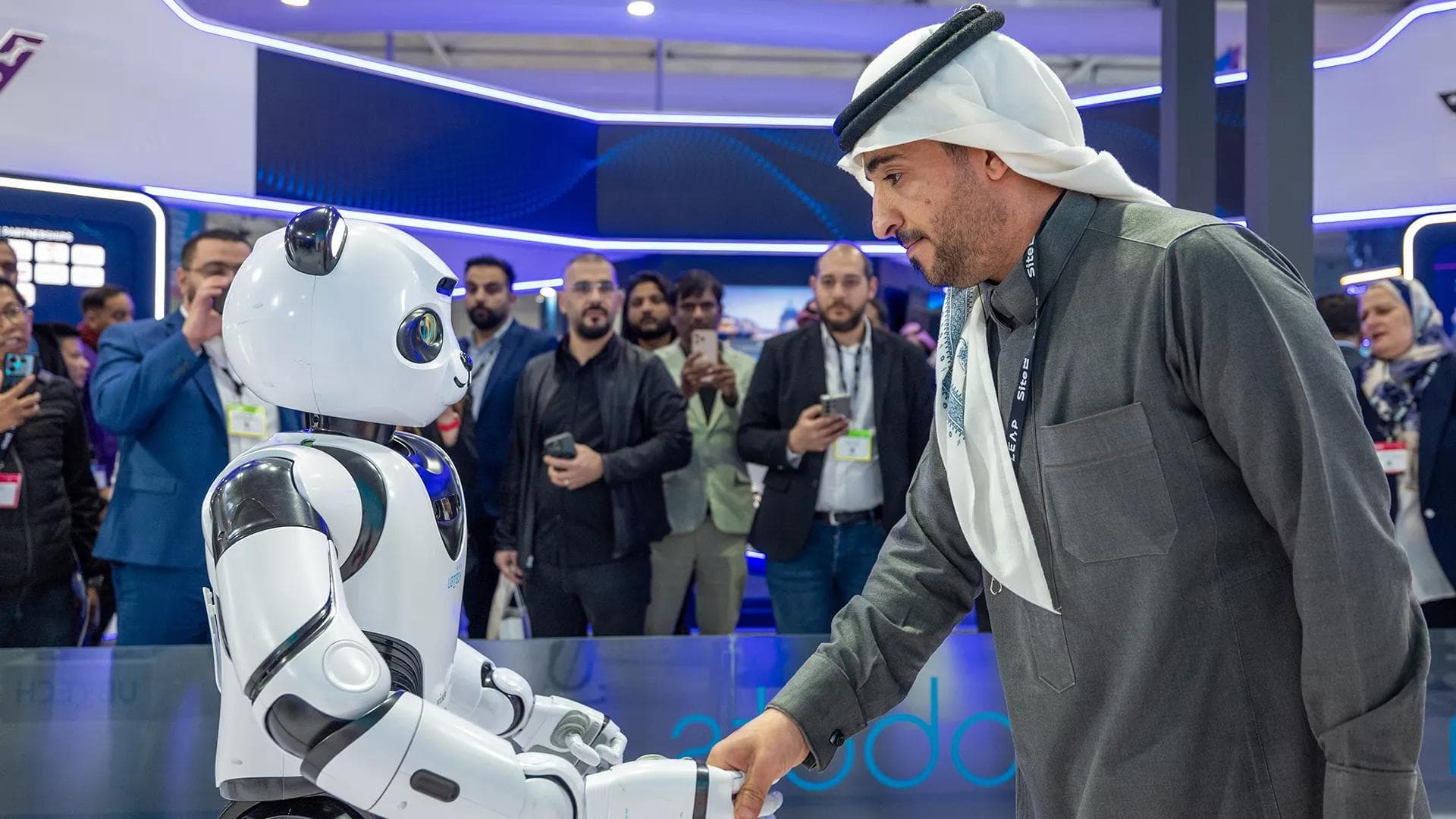 Visitors explore emerging technologies on the LEAP 2026 exhibition floor.